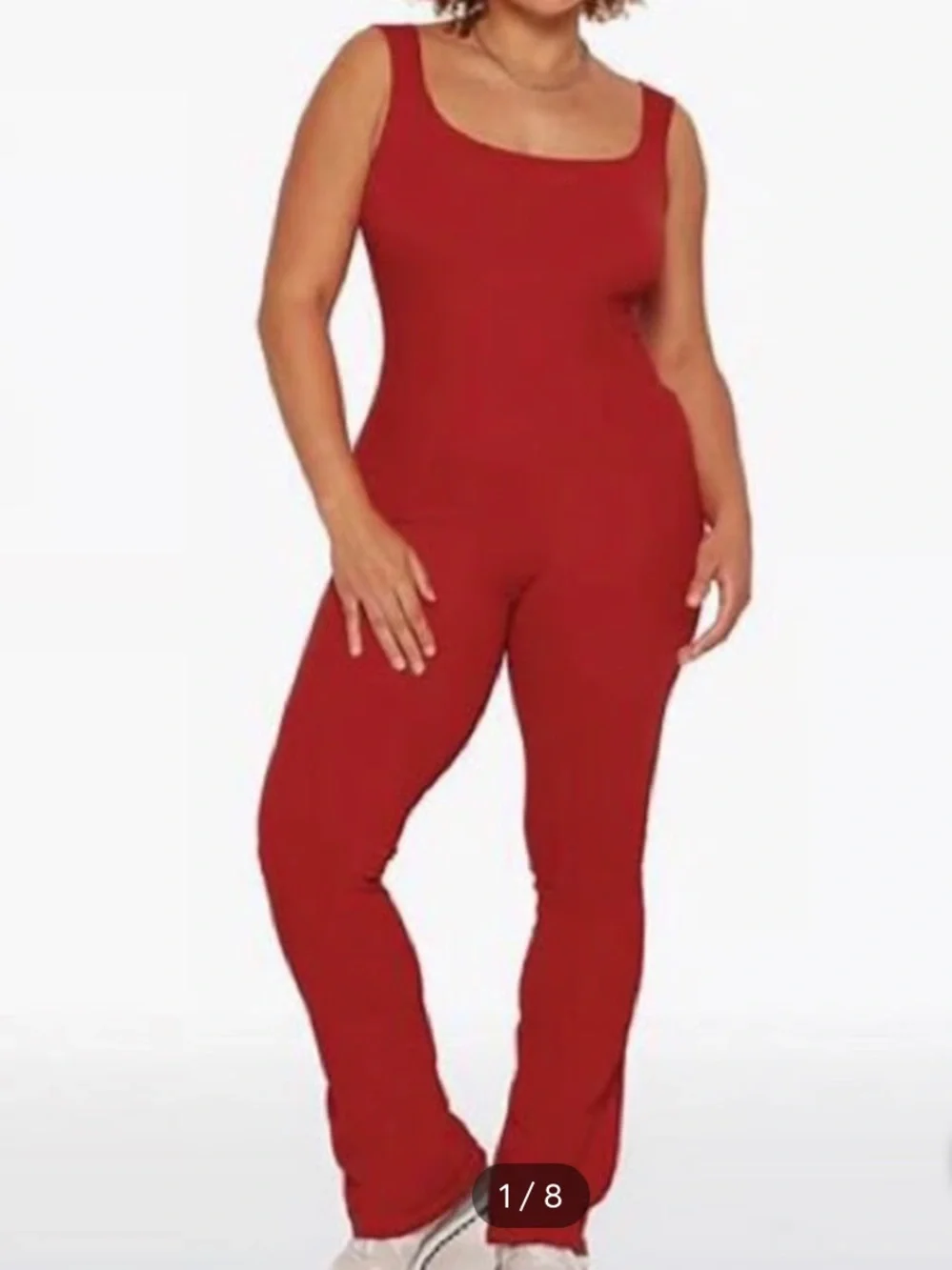 SET Active Red Ribbed Sleeveless Flare Bodysuit Jumpsuit One Piece Medium
